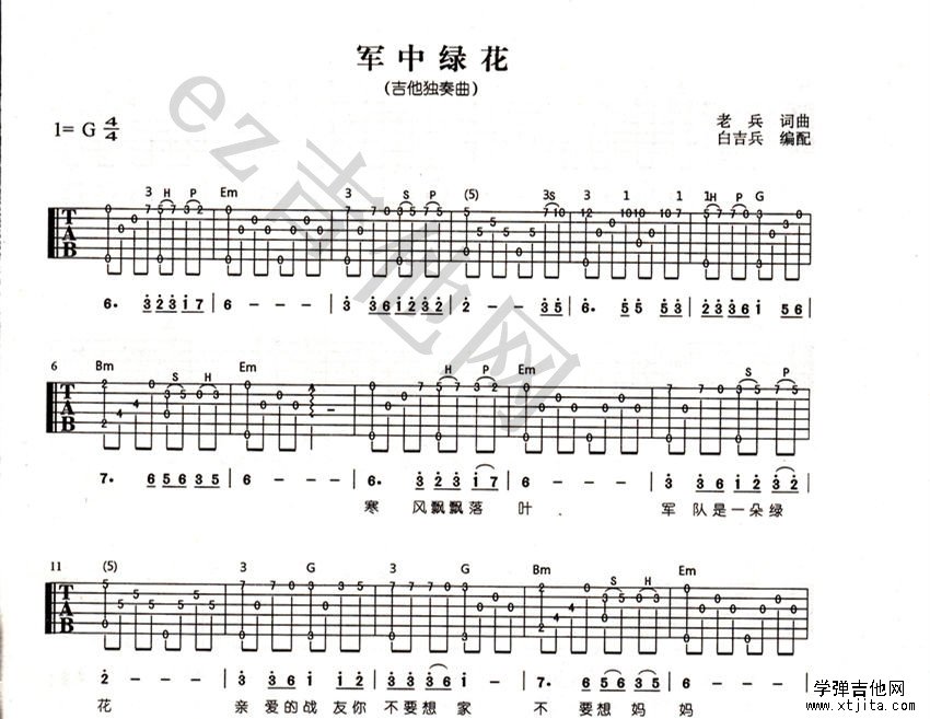 军中绿花吉他谱