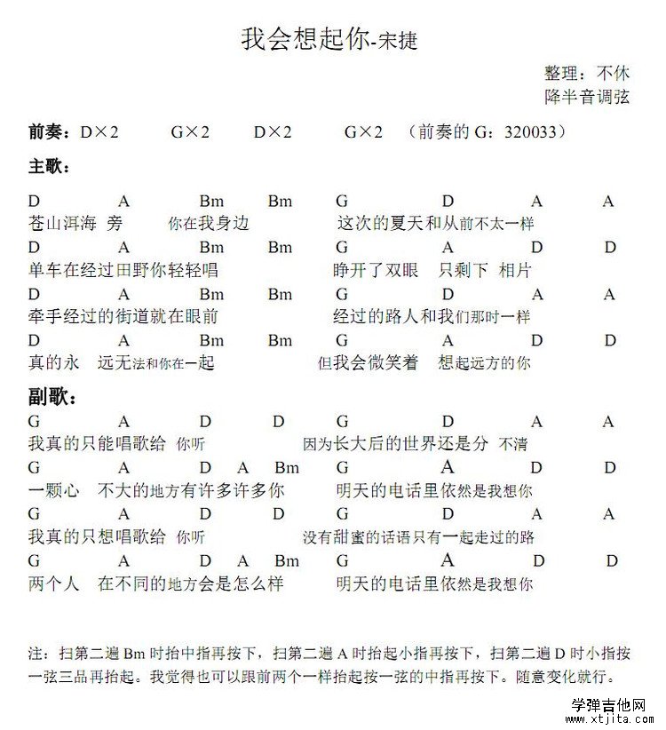 我会想起你吉他谱