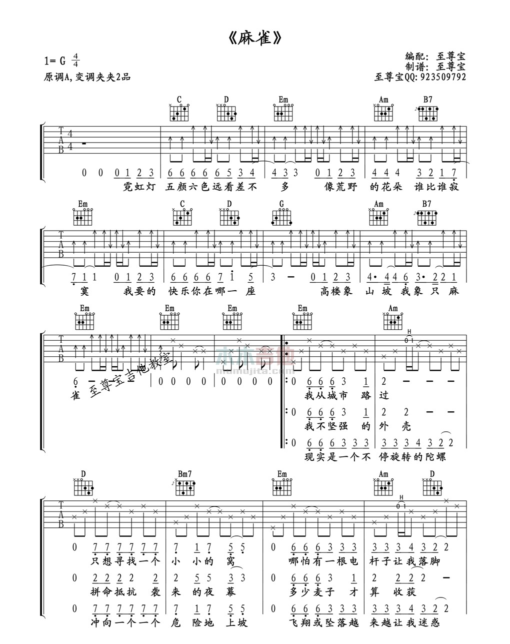 麻雀吉他谱